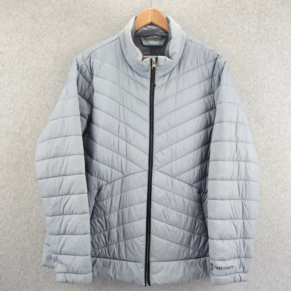 FREE COUNTRY Puffer Jacket Women XXL Gray Quilted Full Zip Lightweight Outerwear